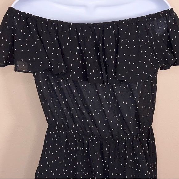 Size 6 TopShop Black White Polka Dot Romper Ruffle Off Shoulder Style Pinup - Picture 5 of 13